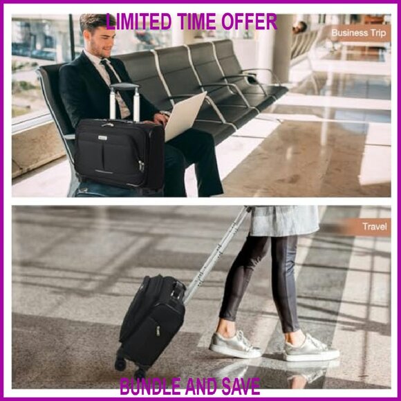 Rolling Laptop Briefcase with Wheels Fits 15.6 Inch Computer Water Resistant - Picture 3 of 7